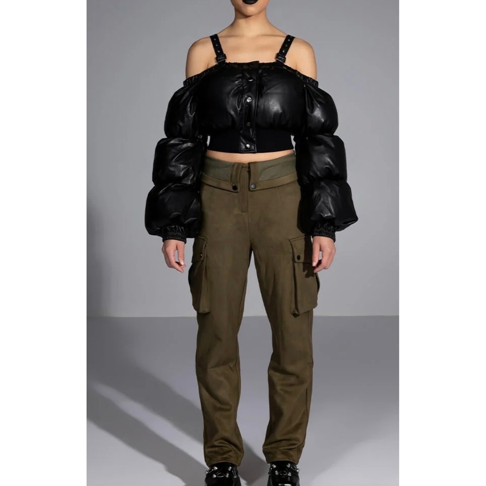 Akira Fold Over Cargo Pants Double Snap Faux Suede Utility Women's Size Large